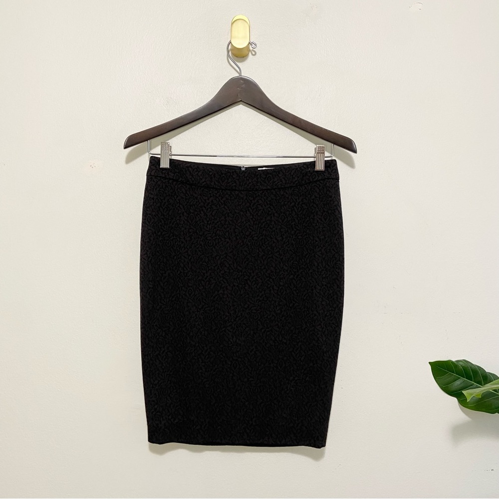 Wolford Floral Filigree Jacquard Black Brown Wool Silk Mini Pencil Skirt